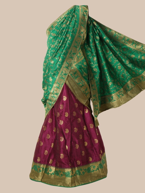 Pothys Green & Magenta Pure Silk Woven Design Banarasi Lehenga Saree