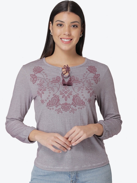 Mode by Red Tape Grey Tie-Up Neck Regular Top