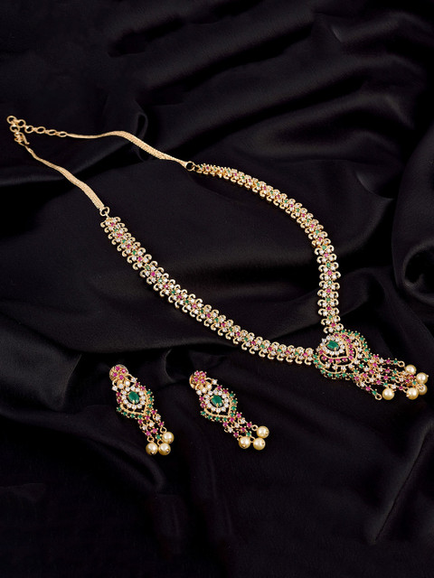 Saraf RS Jewellery White & Pink Gold-Plated AD-Studded Handcrafted Jewellery Set 
Saraf RS Jewellery White & Pink Gold-Plated AD-Studded Handcrafted Jewellery Set