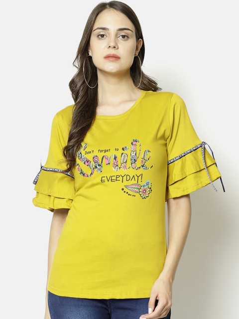 V2 Value & Variety Mustard Yellow Layered Chambray Regular Top