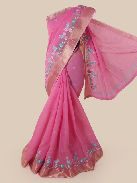 Pothys Pink Cotton Blend Woven Design Chanderi Saree