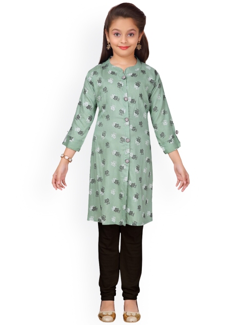 Aarika Girls Green & Black Printed Kurta with Pyjamas