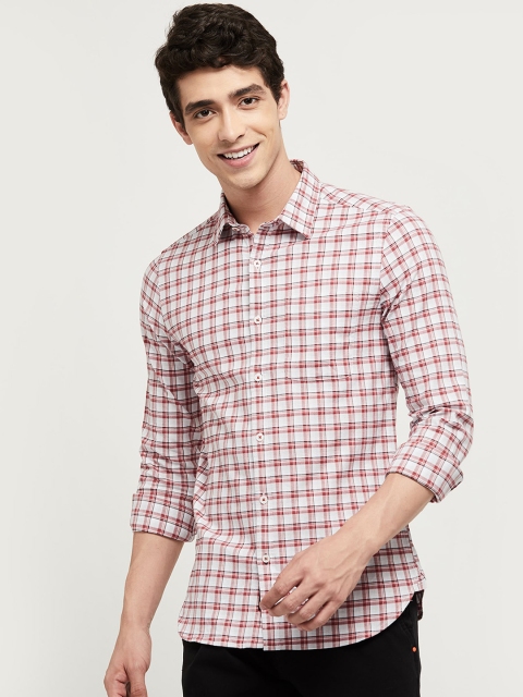 max Men Rust Red & White Regular Fit Checked Casual Shirt