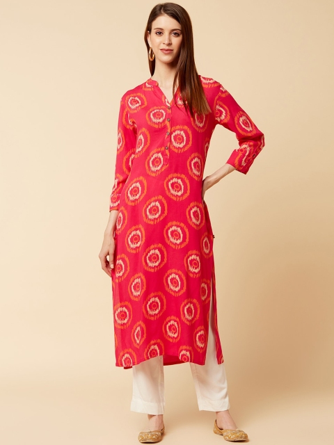 KSUT Women Coral & White Printed Kurta with Trousers