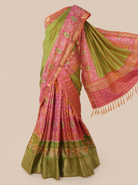 Pothys Pink & Green Art Silk Printed Lehenga Saree