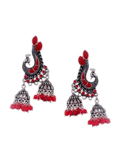 Silvermerc Designs Red Contemporary Jhumkas