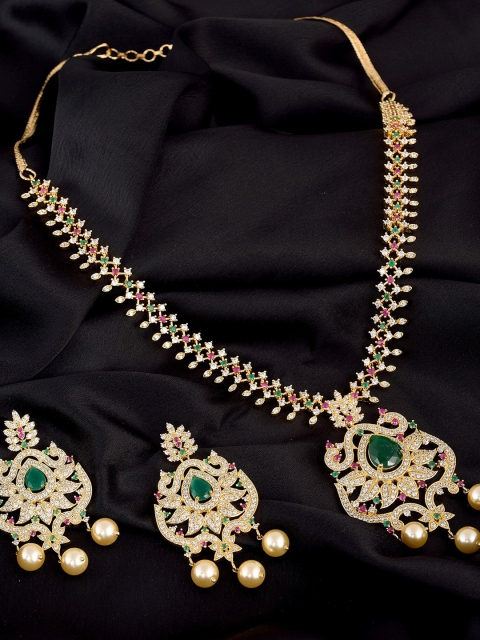 Saraf RS Jewellery Green & Pink Gold-Plated AD-Studded & Beaded Handcrafted Jewellery Set
Saraf RS Jewellery Green & Pink Gold-Plated AD-Studded & Beaded Handcrafted Jewellery Set