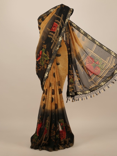 Pothys Brown Printed Poly Chiffon Saree