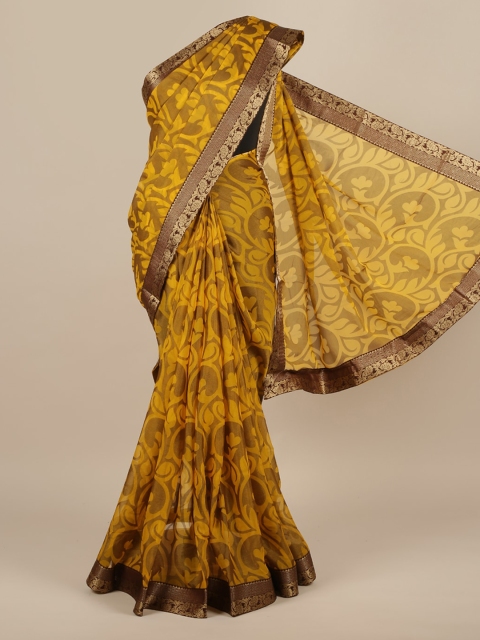 Pothys Yellow Printed Poly Chiffon Saree