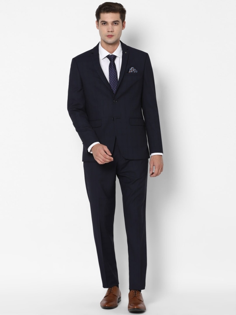 Allen Solly Men Navy Blue Checked Slim-Fit Single-Breasted Two-Piece Formal Suit