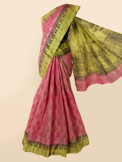 Pothys Pink & Green Pure Cotton Printed Saree