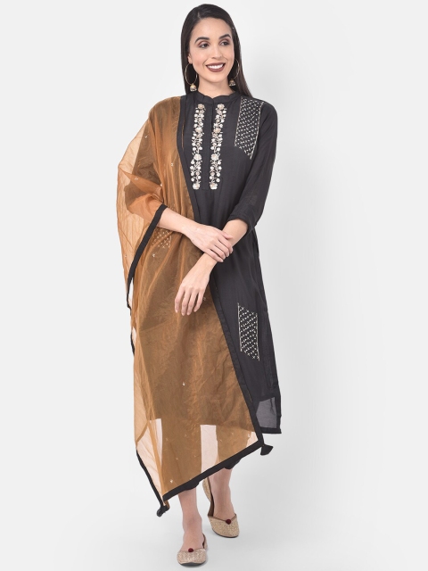 Neerus Women Black & Beige Floral Yoke Design Kurta with Trousers & With Dupatta
