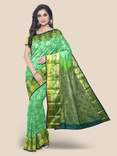Kalamandir Green Silk Blend Printed Kanjeevaram Saree