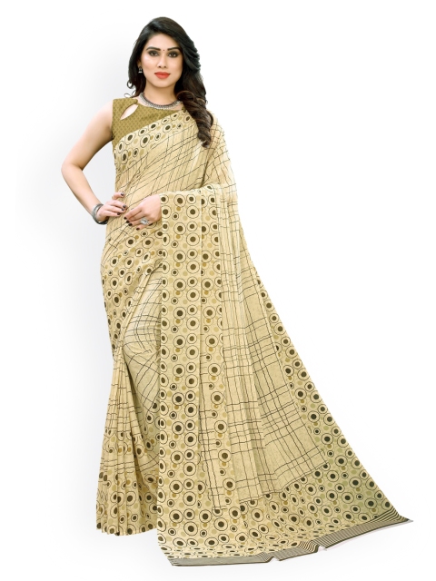 KALINI Cream-Coloured Printed Pure Georgette Saree