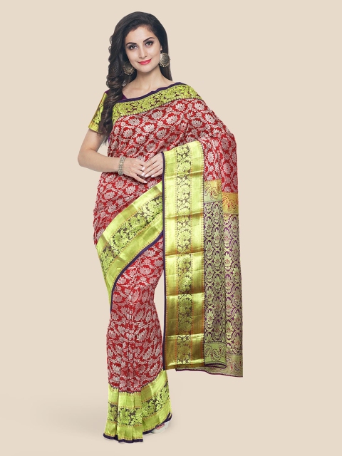 Kalamandir Maroon Silk Blend Woven Design Kanjeevaram Saree