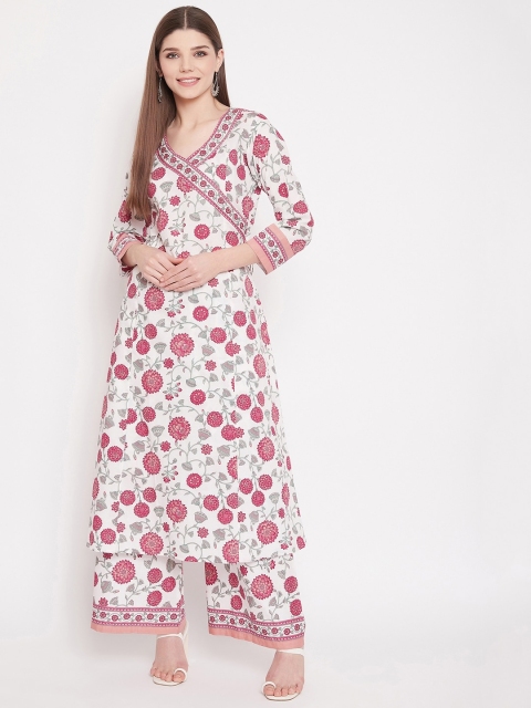 Tissu Women White & Pink Floral Printed Kurta