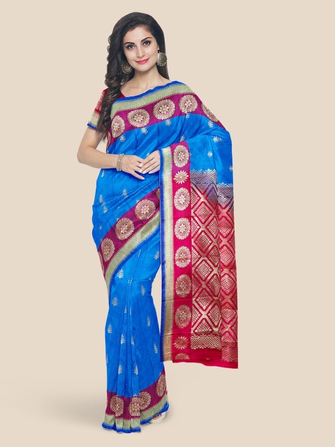 Kalamandir Blue Silk Blend Woven Design Kanjeevaram Saree