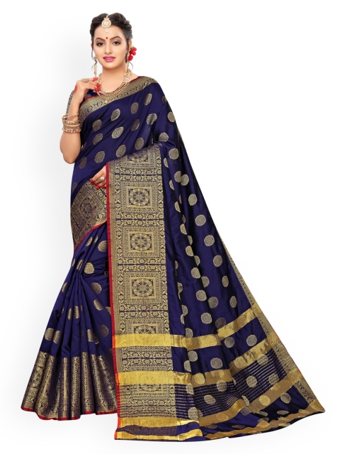 KALINI Navy Blue Poly Silk Woven Design Kanjeevaram Saree
