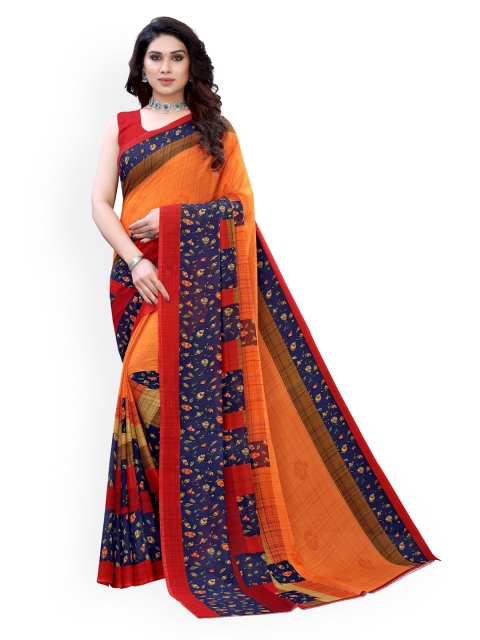 KALINI Orange Printed Pure Georgette Saree