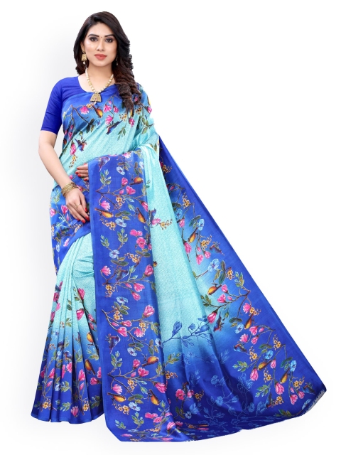 KALINI Blue & Pink Poly Silk Printed Saree