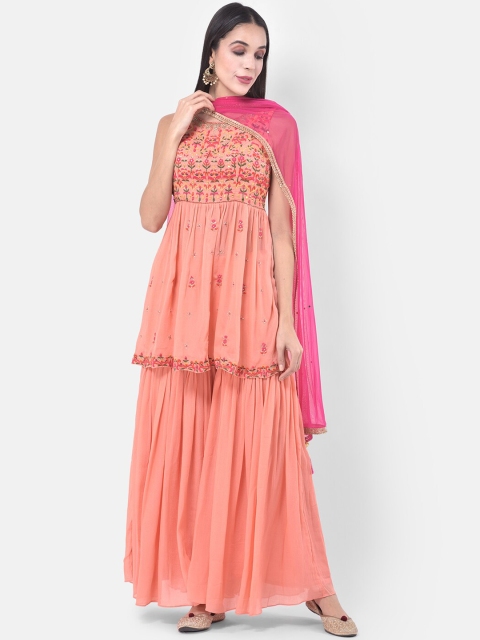 Neerus Women Pink Embroidered Kurta with Palazzos & Dupatta