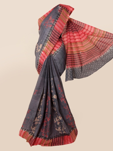 Pothys Grey Printed Cotton Blend Saree