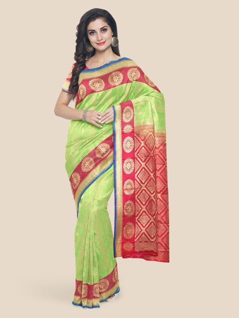 Kalamandir Green Silk Blend Woven Design Kanjeevaram Saree
