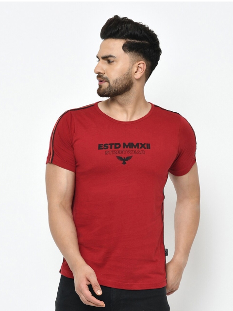 Rigo Men Maroon Printed Round Neck T-shirt