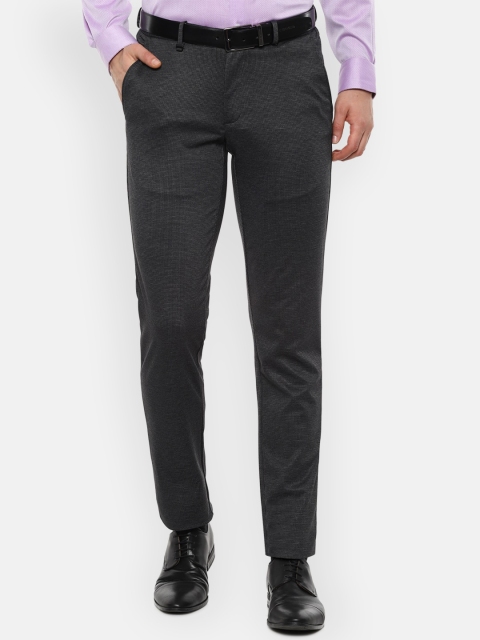Van Heusen Men Grey Slim Fit Solid Formal Trousers