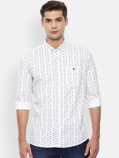 Louis Philippe Jeans Men White & Navy Blue Slim Fit Printed Casual Shirt