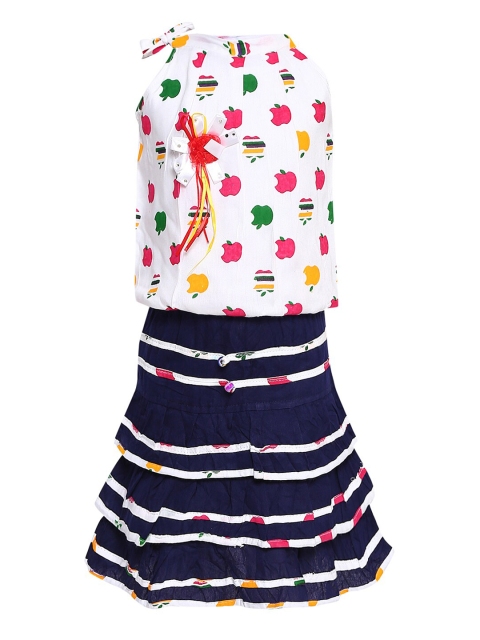 Aarika Girls Cream-Coloured Printed Fit and Flare Dress