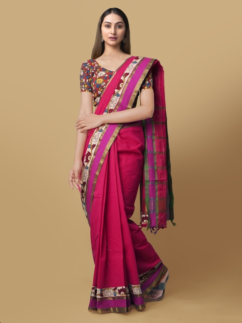 Unnati Silks Red Pure Cotton Solid Mangalagiri Saree