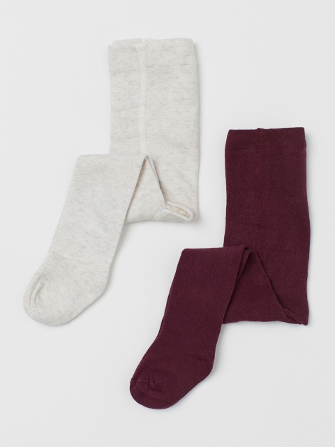 H&M Girls 2-Pack Red & Grey Solid Tights