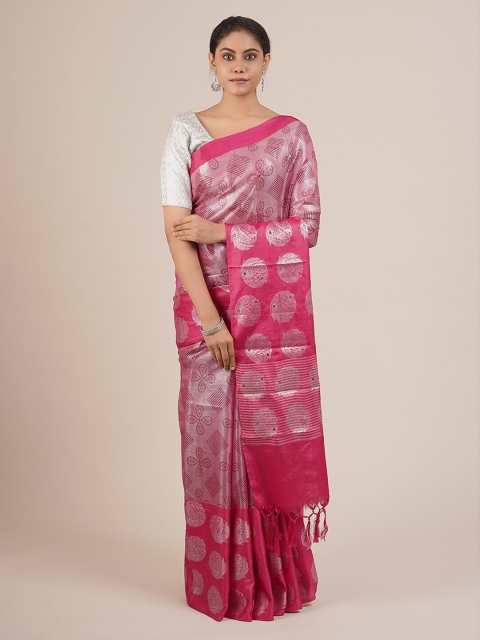 Pothys Pink Woven Design Tissue Saree With Tasseled Pallu