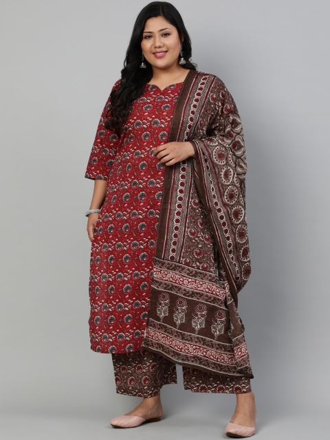 Nayo Plus Size Women Maroon Floral Printed Pure Cotton Kurta with Palazzos & Dupatta
Nayo Plus Size Women Maroon Floral Printed Pure Cotton Kurta with Palazzos & Dupatta