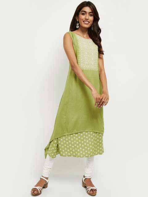 max Women Green Ethnic Motifs Yoke Design Kurta