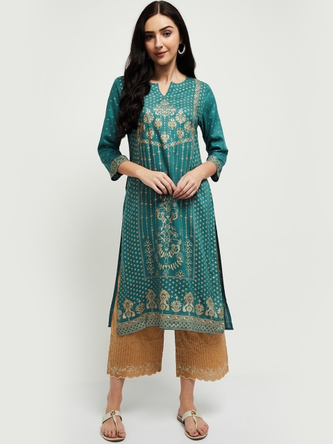 max Women Teal Ethnic Motifs Printed Kurta