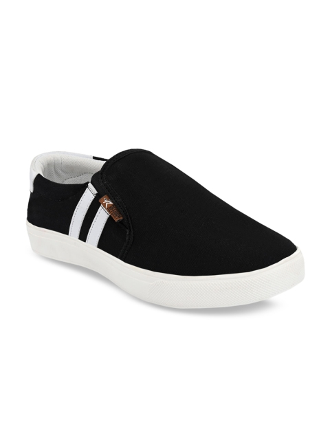 REFOAM Men Black Striped Slip-On Sneakers
