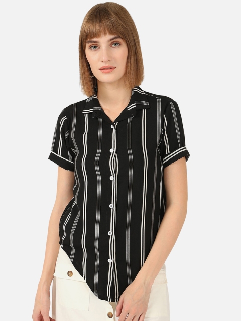 V2 Value & Variety Black & White Striped Shirt Style Top