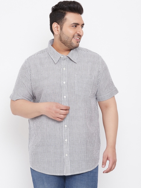bigbanana Men Grey & White Regular Fit Striped Casual Shirt