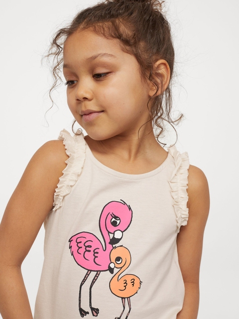 H&M Girls Off-White Frill-Trimmed Jersey Top
