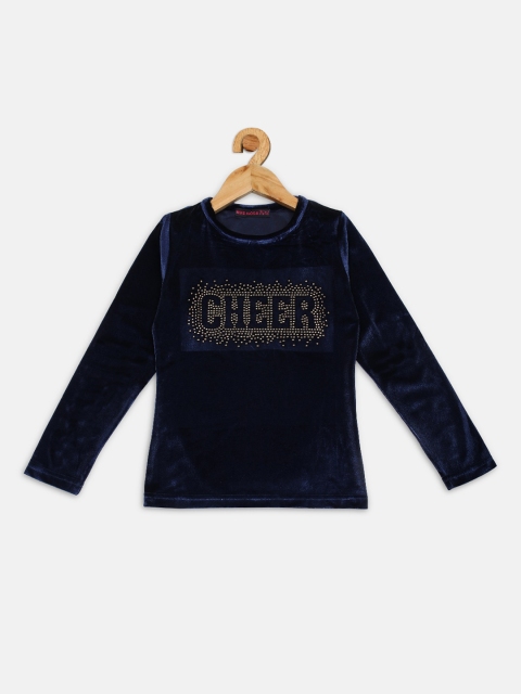Nins Moda Navy Blue & Gold-Toned Embellished Regular Top