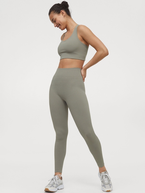 H&M Womens Green Seamless sports tights