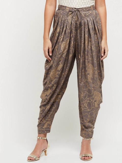 max Women Grey & Golden Regular Fit Floral Print Dhoti Pants