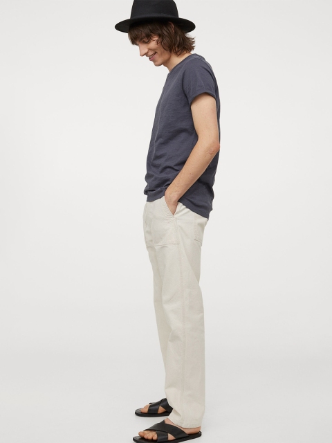 H&M Men Blue Slub Jersey T-shirt