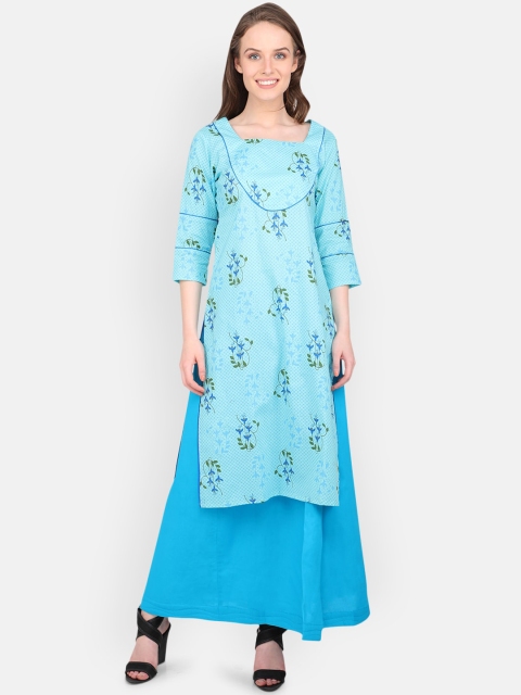 MARC LOUIS Women Blue Floral Printed Floral Kurta