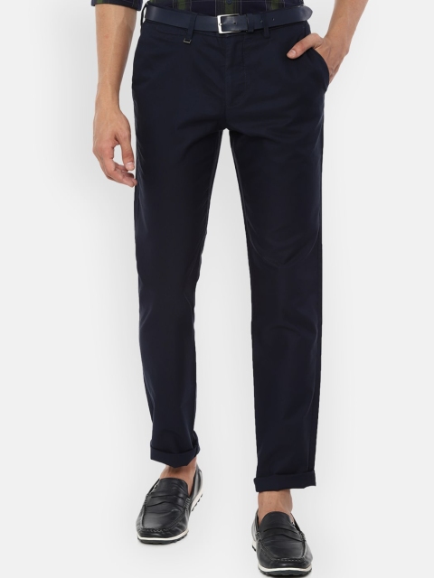Van Heusen Men Navy Blue Slim Fit Solid Regular Trousers