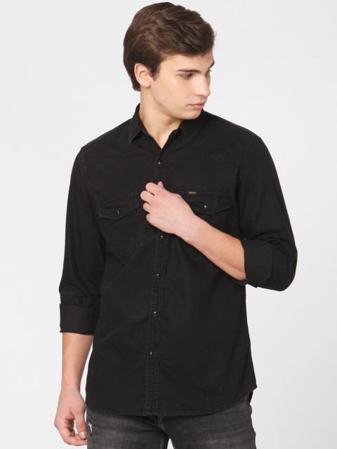 SPYKAR Men Black Slim Fit Solid Casual Shirt