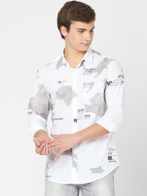 SPYKAR Men White & Black Slim Fit Printed Casual Shirt