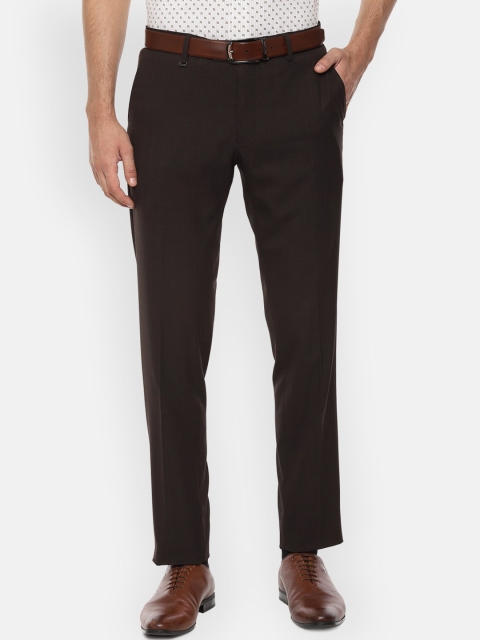 Van Heusen Men Brown Slim Fit Checked Formal Trousers